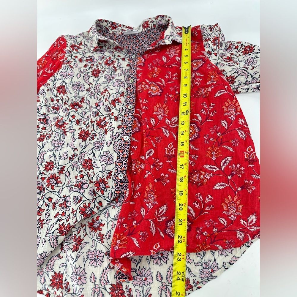 J.Jill Patchwork Floral Button Front Shirt Women’s Medium Red Cream Cotton Boho - Picture 7 of 8